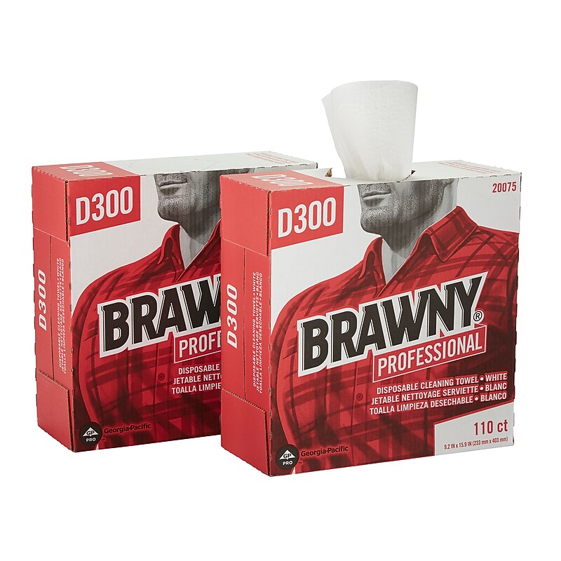 Brawny Professional D300 Cellulose Cleaning Wipers, 16" x 9.25", White, 110 Wipers/Box (20075) image 1