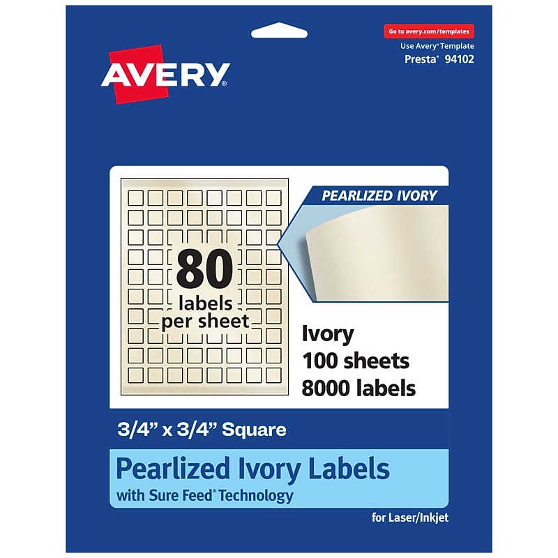 Avery Pearlized Ivory Square Multipurpose Labels, 3/4" x 3/4", Ivory, 8000/Box (94102) image 1