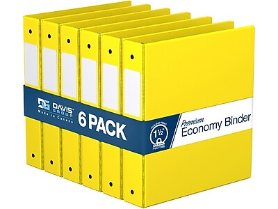 Davis Group Premium Economy 1 1/2" 3-Ring Non-View Binder, Yellow, 6/Pack (2312-05-06)
