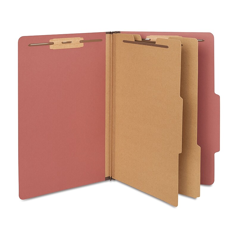 Staples® 60% Recycled Pressboard Classification Folder, 2-Dividers, 1" Expansion, Legal Size, Red, 5/Pack (413740/TR413740) image 1
