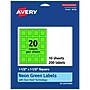 Avery Laser/Inkjet Multipurpose Square Labels, 1.5" x 1.5", Neon Green, 200/Pack (94106)~#|#~611ED059-3A8B-4705-943335F50ED6A29D_sc7
