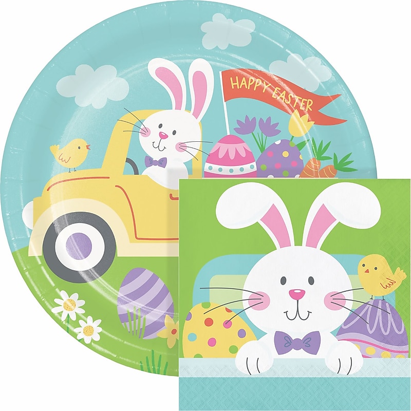 Creative Converting Hippity Hoppity Easter Paper Plates and Napkins Kit, Serves 16 (DTC9197E2G) image 1