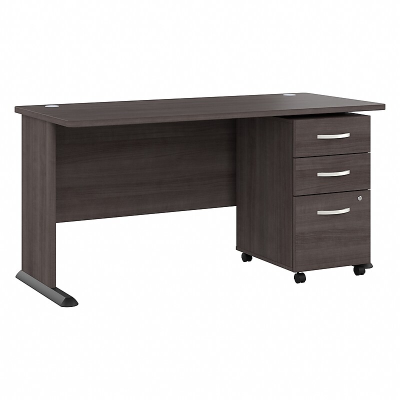 Bush Business Furniture Studio A 60"W Computer Desk with 3 Drawer Mobile File Cabinet, Storm Gray (STA002SGSU) image 1