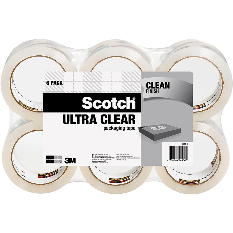 Scotch Ultra Clear Mailing Packaging Tape, 1.88" x 54.6 yds., Clear, 6 Pack (3250-6) image 1