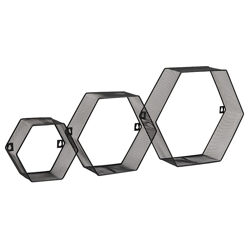 Mind Reader 3-Shelf Metal Honeycomb Hexagon Floating Shelves, Black, 3/Set (WALL3PC-BLK) image 1