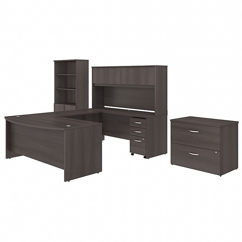 Bush Business Furniture Studio C 72"W U Shaped Desk with Hutch, Bookcase and File Cabinets, Storm Gray (STC001SG) image 1