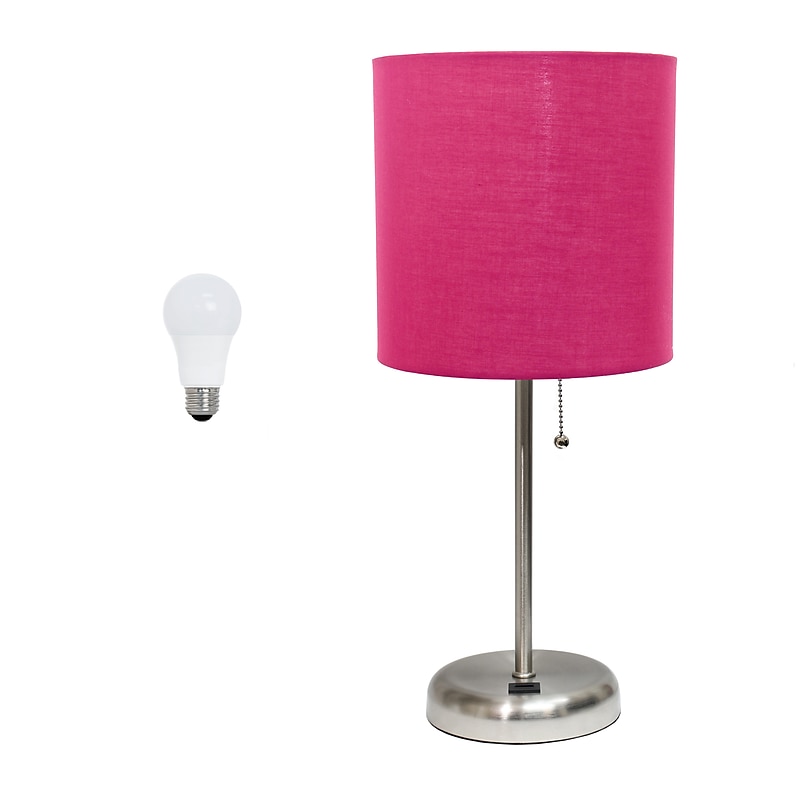 Creekwood Home Oslo 19.5" LED Table Lamp with USB Port, Brushed Steel/Pink Shade (CWT-2012-PN-LB) image 1