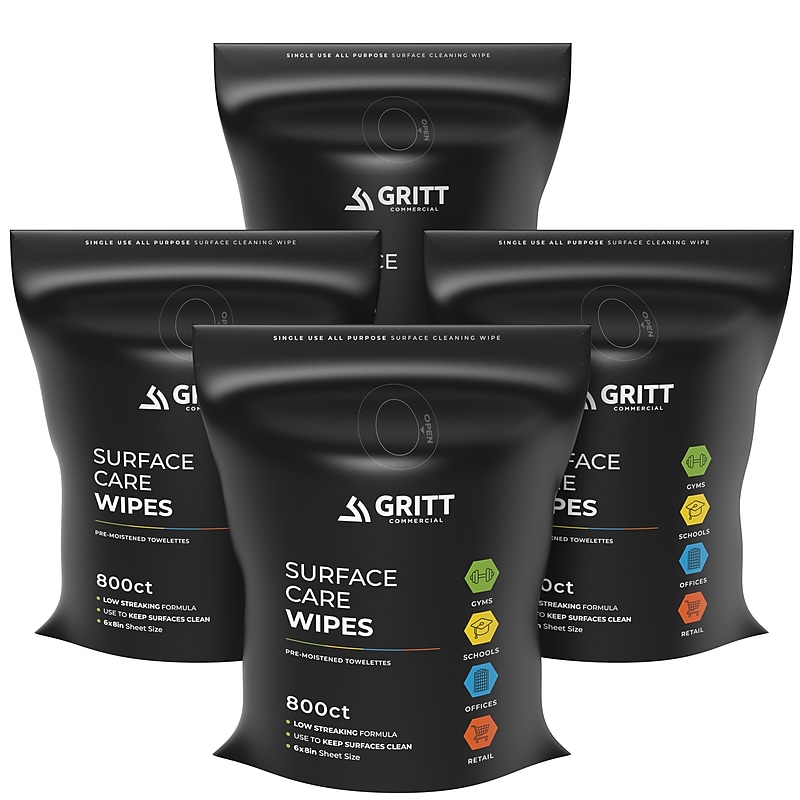 Gritt Commercial Surface Care All-Purpose Cleaning Wipes, 800 Wipes/Bag, 4/Carton (GRI5-RW-4) image 1