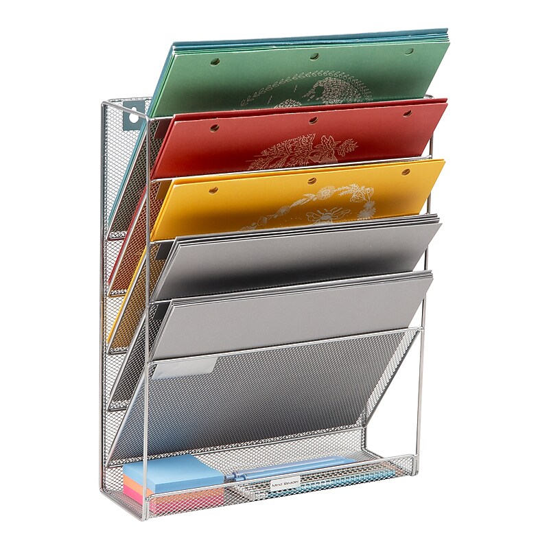 Mind Reader 5-Pocket Metal Mesh Mountable Wall File, Letter Size, Silver (MAGSTACK-SIL) image 1