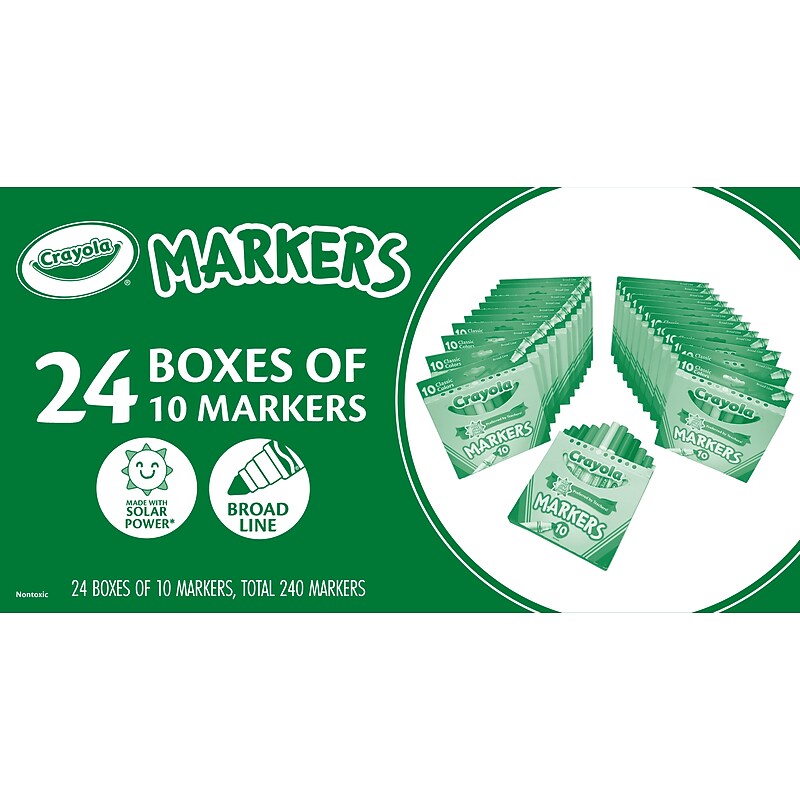 Crayola Water-Based Markers, Broad Line, Assorted Colors, 10 Markers/Box, 24 Boxes/Carton (58-7771) image 1