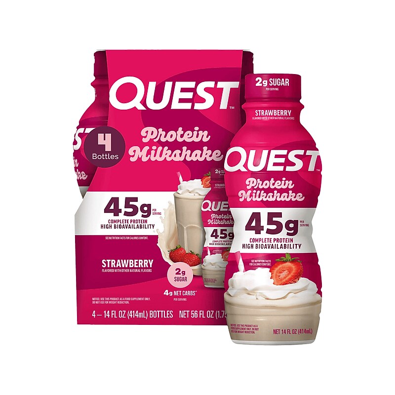 Quest Strawberry Protein Milkshake, 14 oz., 4 Bottles/Box, 3 Boxes/Carton (QRTDHPST12M1) image 1