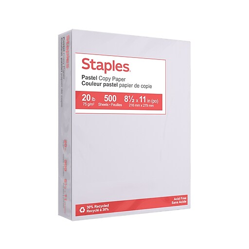 Staples Pastel 30% Recycled Color Copy Paper, 20 lbs., 8.5 x 11, Gray, 500/Ream (14785)