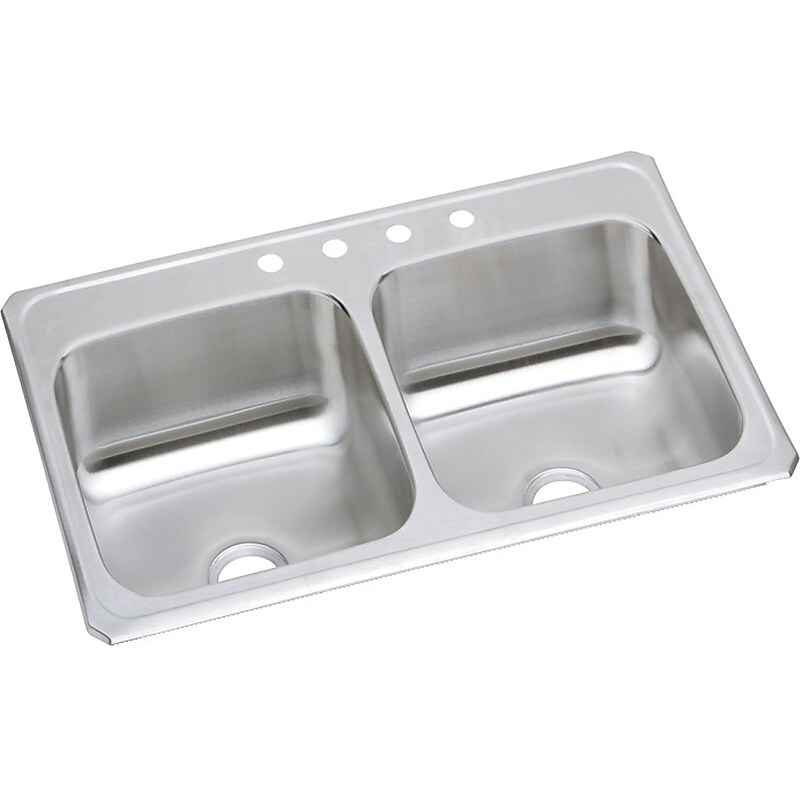 Elkay Celebrity 4-Hole Dual-Bowl Drop-In Kitchen Sink, 22" x 43" x 6.88", Stainless Steel, Brushed Satin (CR43224) image 1