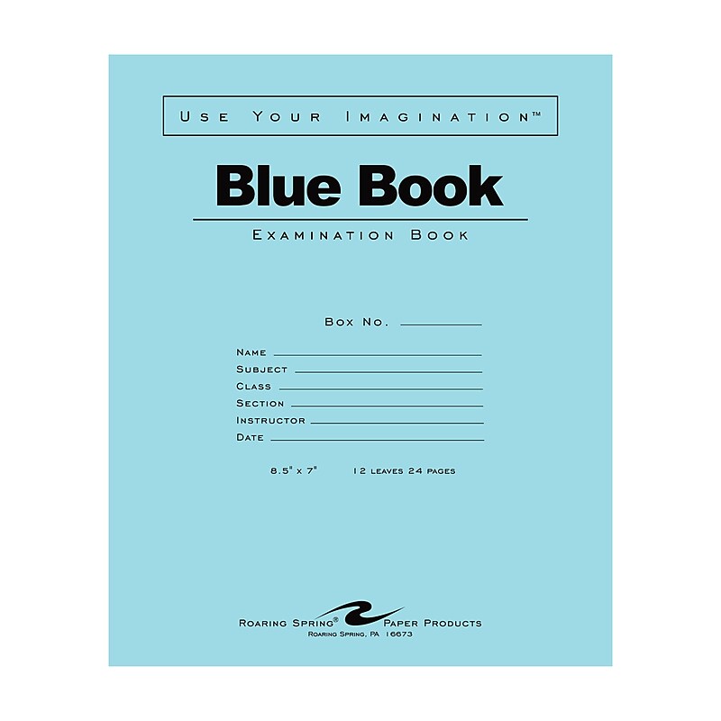 Roaring Spring Paper Products Exam 1-Subject Exam Notebook, 7" x 8.5", Wide Ruled, 12 Sheets, Blue (77513) image 1