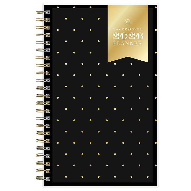 2026 Blue Sky Day Designer Swiss Dot 8" x 5" Weekly & Monthly Personal Organizer, Plastic Cover, Black (154653) image 1