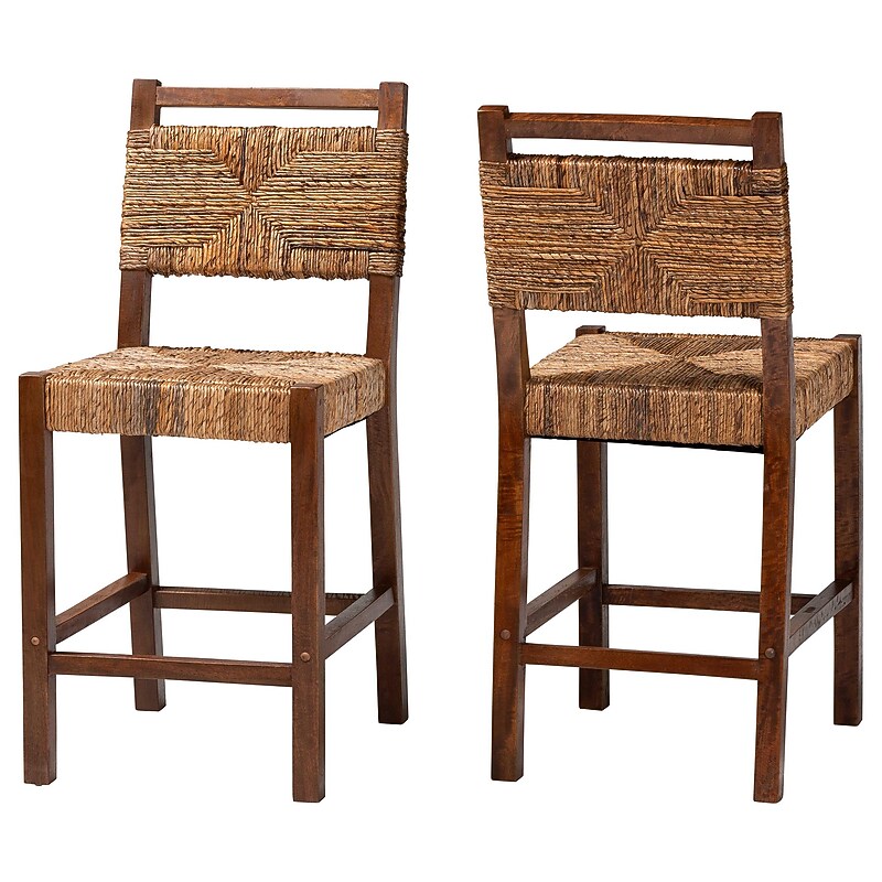 bali & pari Cordoba Bohemian Natural Seagrass Counter Stool, Natural Seagrass/Teak, 2/Set (249-2P-13843-HT) image 1