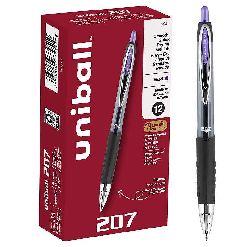 uni-ball 207 Retractable Gel Pens, Medium Point, 0.7mm, Violet Ink, Dozen (70221) image 1