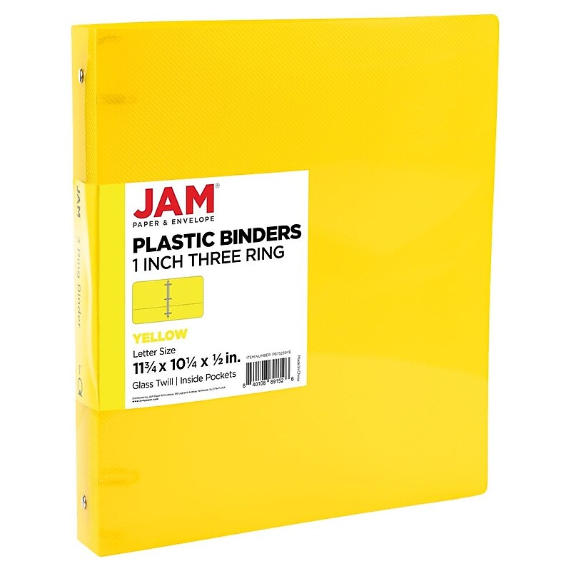 JAM Paper 1" 3-Ring Flexible Poly Binder, Yellow (PB75239YE) image 1