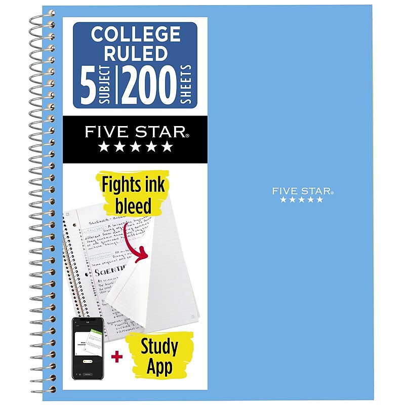 Five Star Five Star with Study App 5-Subject Subject Notebooks, College Ruled, 200 Sheets, Blue (820004NH0-ECM26) image 1