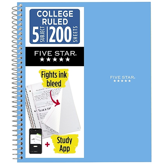 Five Star Five Star with Study App 5-Subject Subject Notebooks, College Ruled, 200 Sheets, Blue (820004NH0-ECM26)~#|#~61DAA025-402E-4E6D-9D2D2384E0AB8B0D_sc7