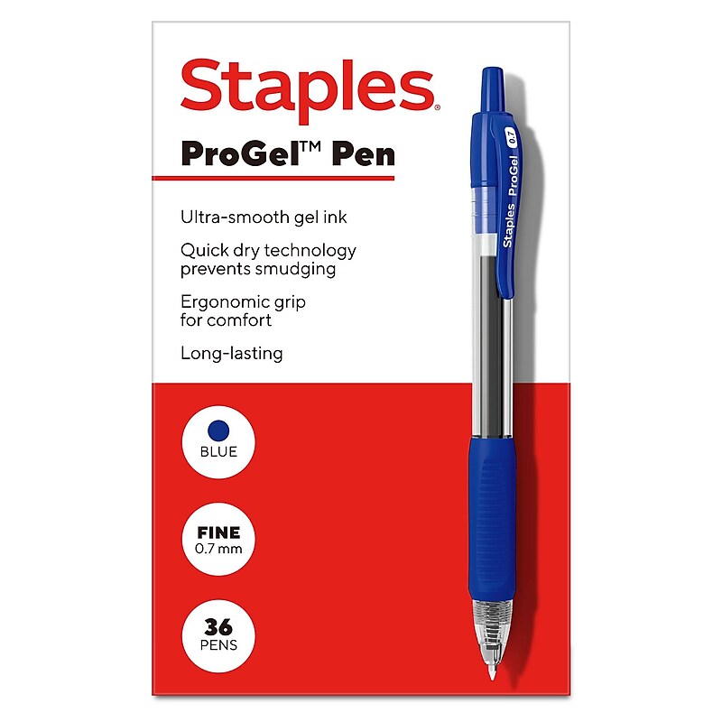 Staples ProGel™ Retractable Gel Pen, Fine Point, 0.7mm, Blue Ink, 36/Pack (ST62108) image 1