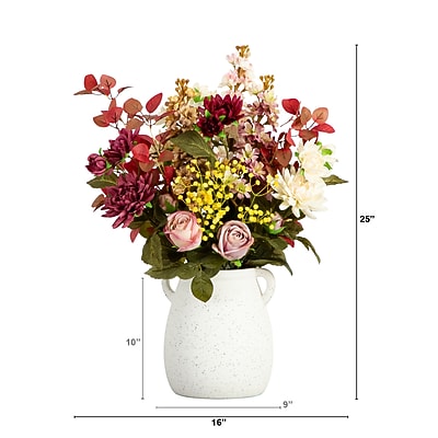 Nearly Natural 25" Mixed Flower Arrangement in Ceramic Vase - Thumbnail 2