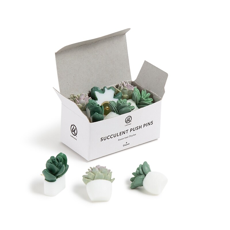 U Brands Succulent Push Pins, Assorted Colors, 9/Pack (3616U06-24) image 1
