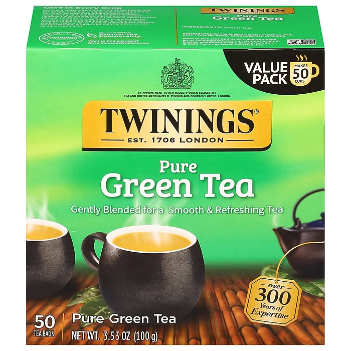 Twinings Pure Green Tea Bags, 3.53 oz, 50/Box (TNA82224) | Staples