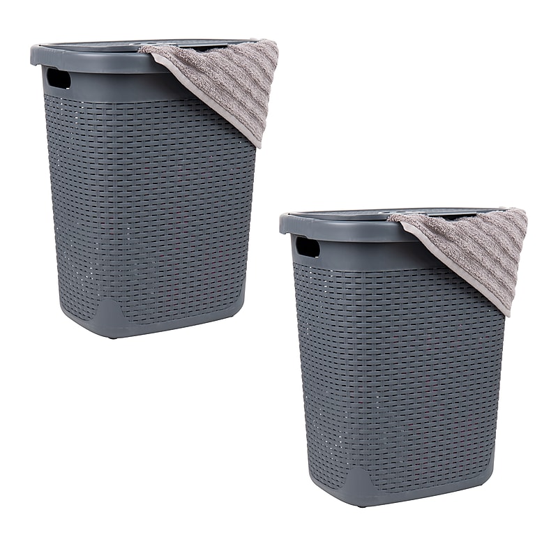 Mind Reader 13.21-Gallon Hamper with Lid, Plastic, Gray, 2/Set (50HAMP2PK-GRY) image 1