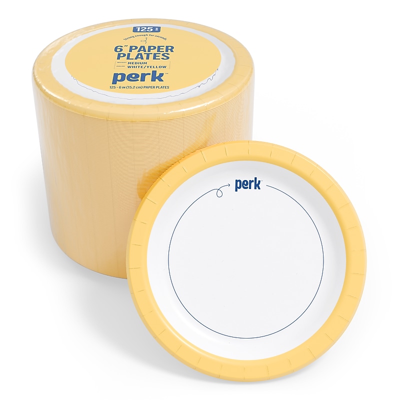Perk™ Medium-Weight Paper Plates, 6", Yellow/White, 125/Pack (PK54328) image 1
