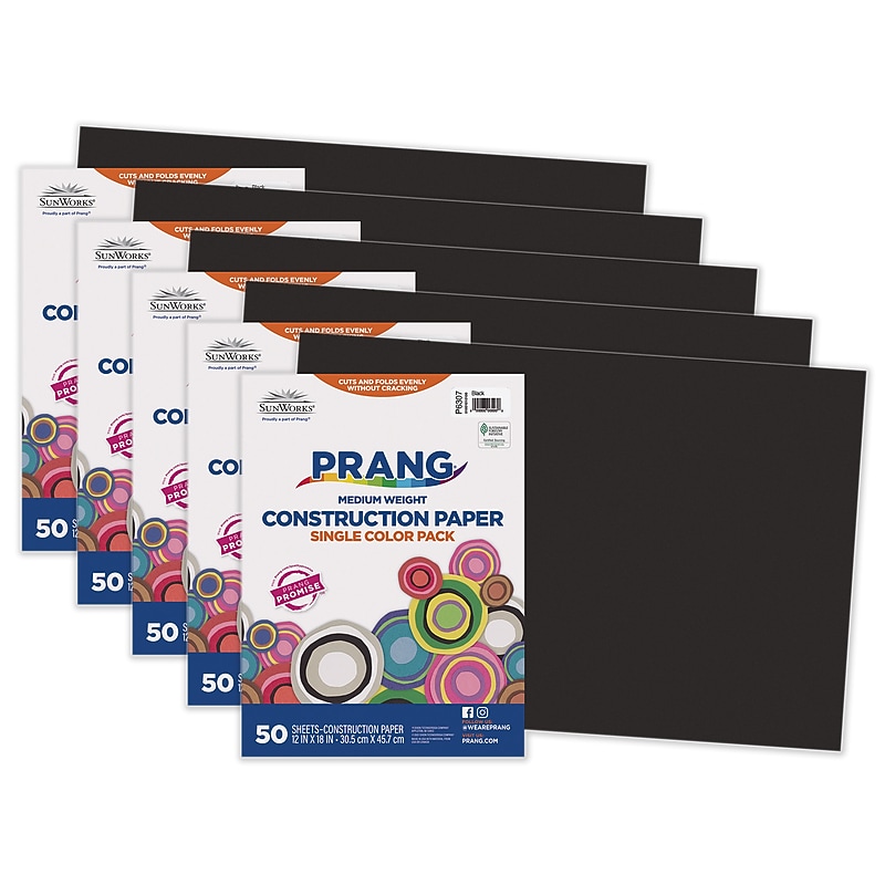 Prang 12" x 18" Construction Paper, Black, 50 Sheets/Pack, 5 Packs/Bundle (PAC6307-5) image 1