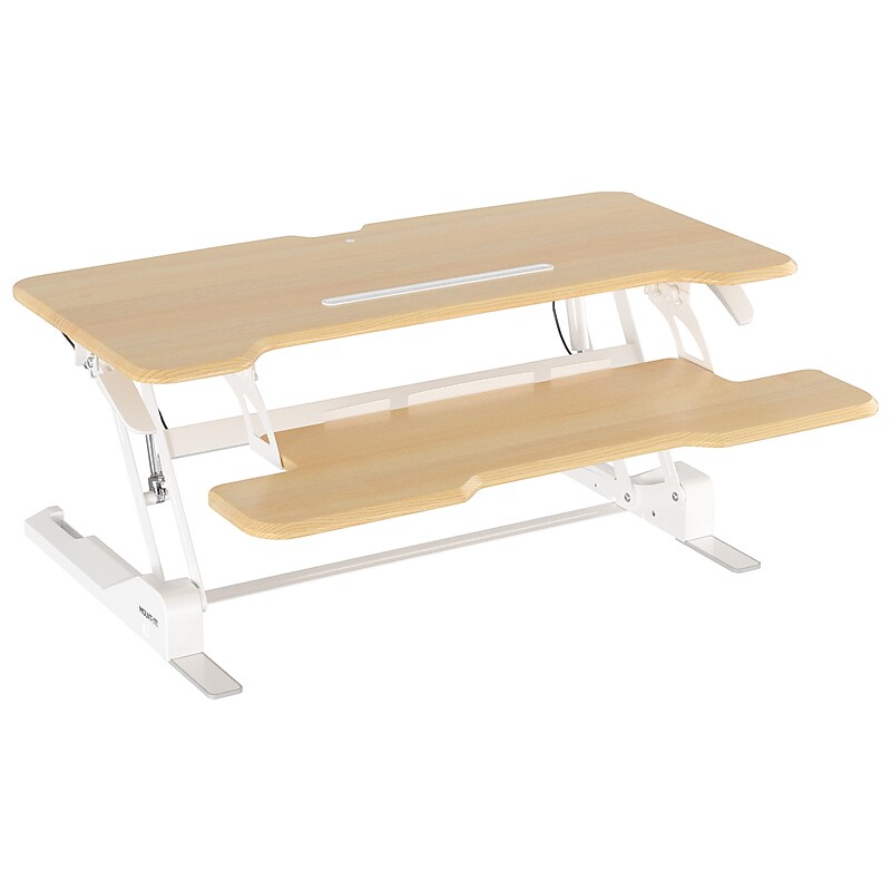 Mount-It! 38"W Rectangular Adjustable Mixed Materials Standing Desk Converter, Maple Woodgrain (MI-15007) image 1