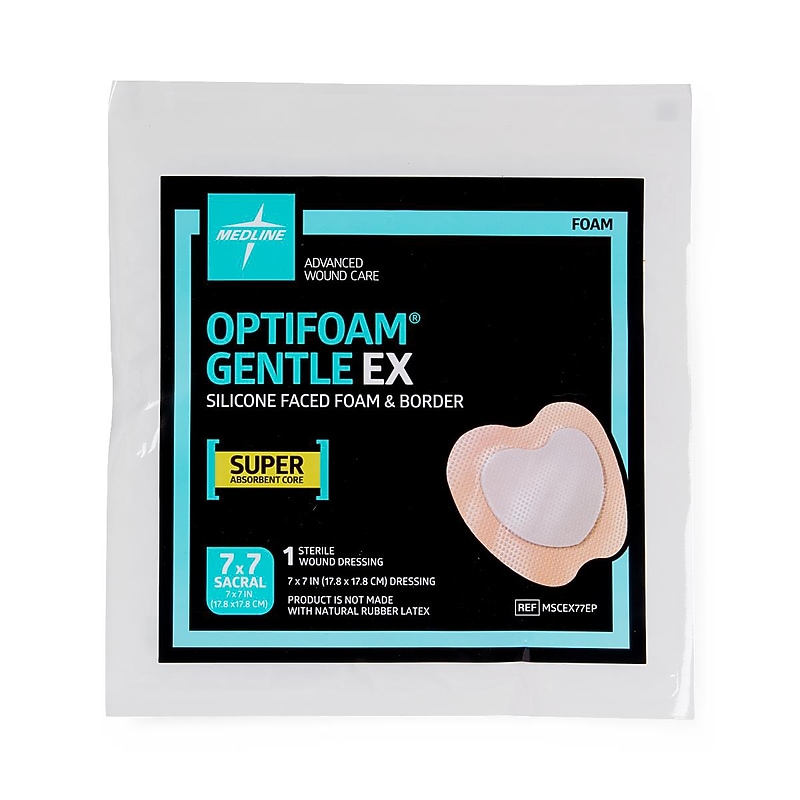Medline Optifoam Gentle EX Sterile Adhesive Foam Dressings, 7" x 7", 40/Carton (MSCEX77EP) image 1