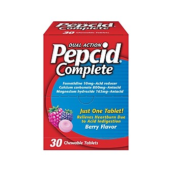Pepcid Complete Dual-Action Antacid, Chewable Tablet, Berry Flavor, 30/Box (64228)
