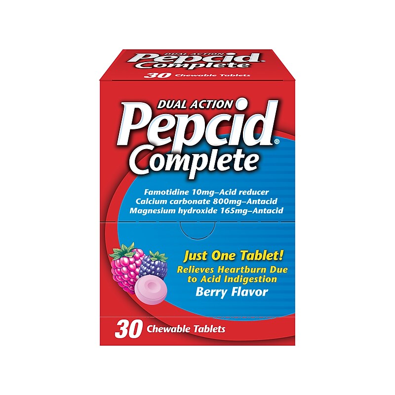 Pepcid Complete Dual-Action Antacid, Chewable Tablet, Berry Flavor, 30/Box (64228) image 1
