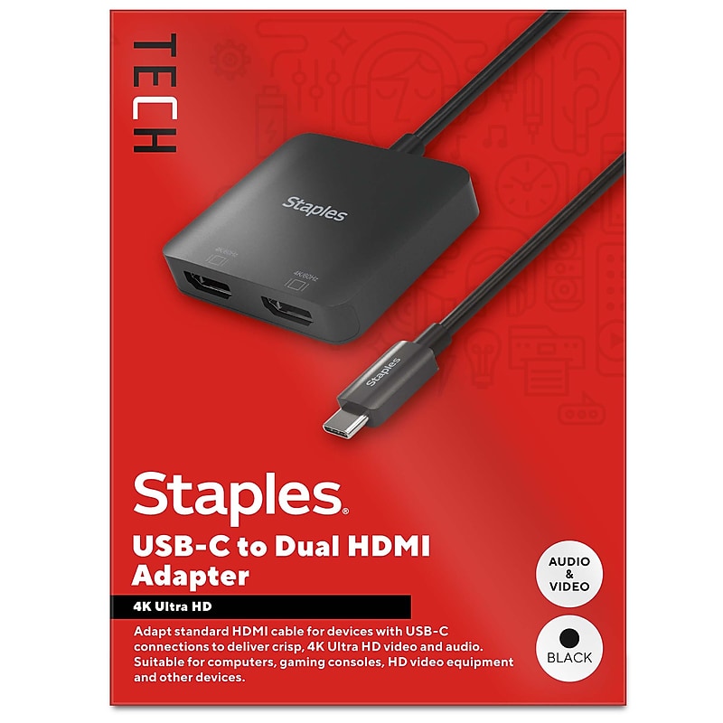 Staples TECH 6" USB-C to HDMI Audio/Video Cable, Male to Female, Black (ST62386) image 1