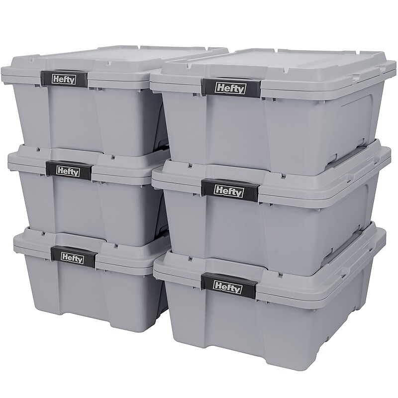 Hefty MAX Pro 48 Quart Storage Tote Gray, 6/Pack (7169HFTCOM52252) image 1
