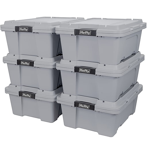 Hefty MAX Pro 48 Quart Storage Tote Gray, 6/Pack (7169HFTCOM52252