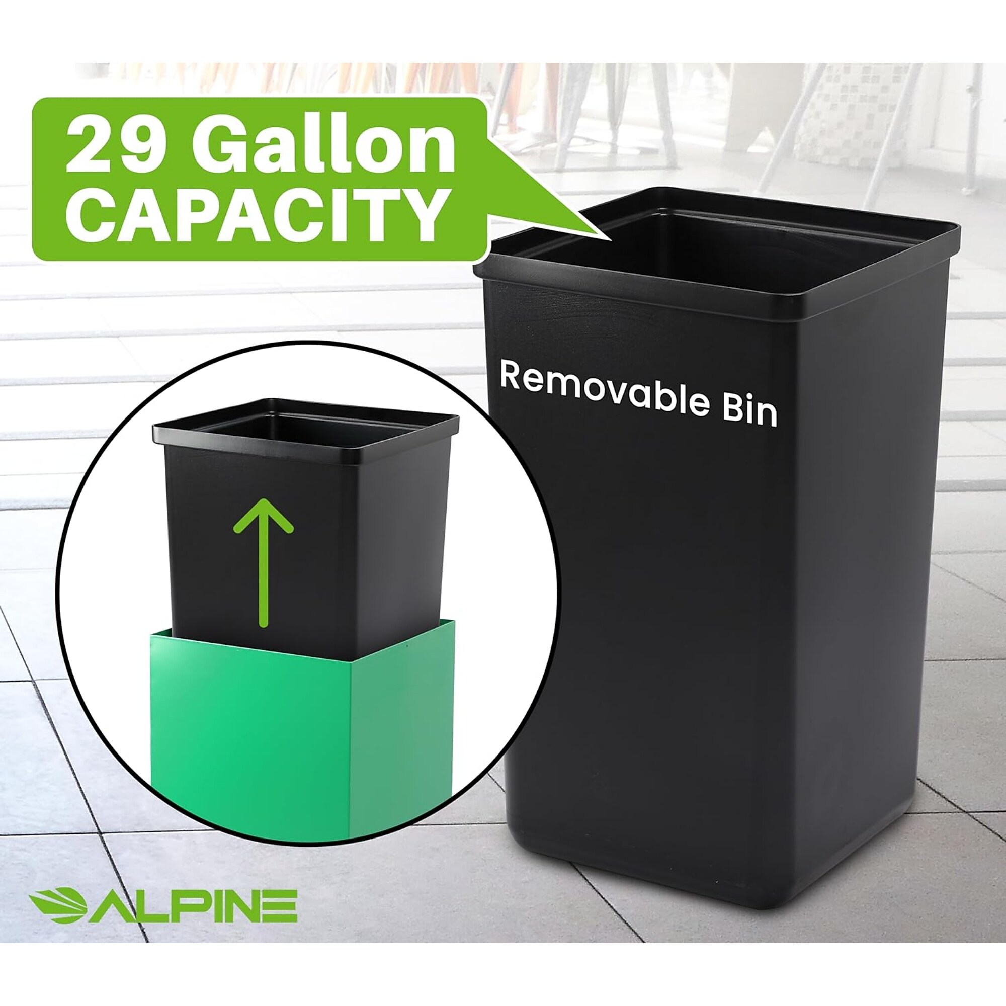 Alpine Industries 29 Gallon Indoor Steel Compost Bin with Mixed Open Lid, Green (4450-GRN-M-COM) Sansujyuku sansujyuku.com