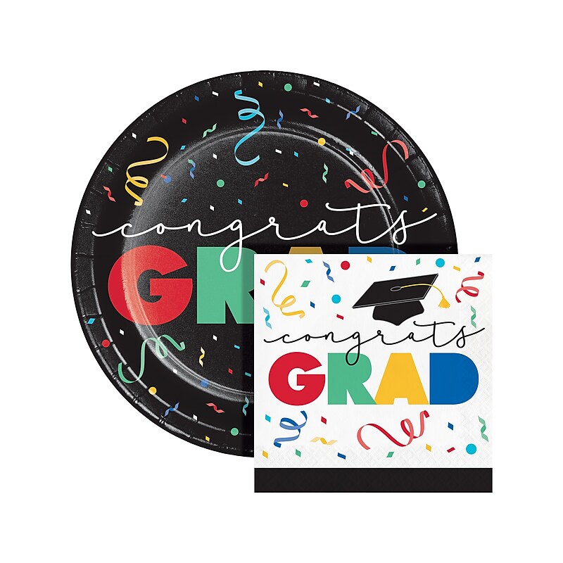 Creative Converting Cap Toss Graduation Plates and Napkins Kit, Multicolor (DTC8660E2G) image 1
