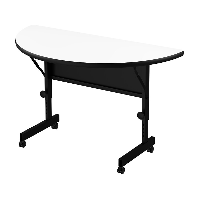 Correll Deluxe 48"W x 24"D Adjustable Foldable Training Room Table, Dry-Erase Markerboard, With Wheels, Frosty White and Black image 1