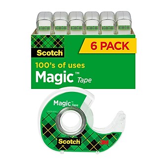 Scotch® Magic™ Tape with Refillable Dispenser, Invisible, Write On, Matte Finish, 3/4" x 18.05 yds., 1" Core, 6 Rolls (6122MP)