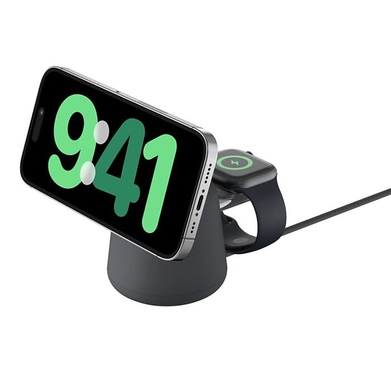 Belkin Magnetic 2-in-1 Wireless Charging Dock with Qi2, 15W, Gray (WIZ027TTH36) image 1