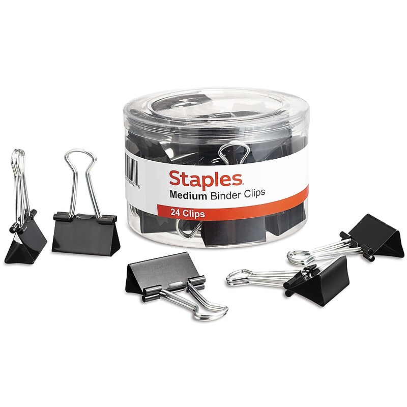 Staples Medium Binder Clips, 0.63" Capacity, Black, 24 Clips/Pack (ST10668/10668) image 1