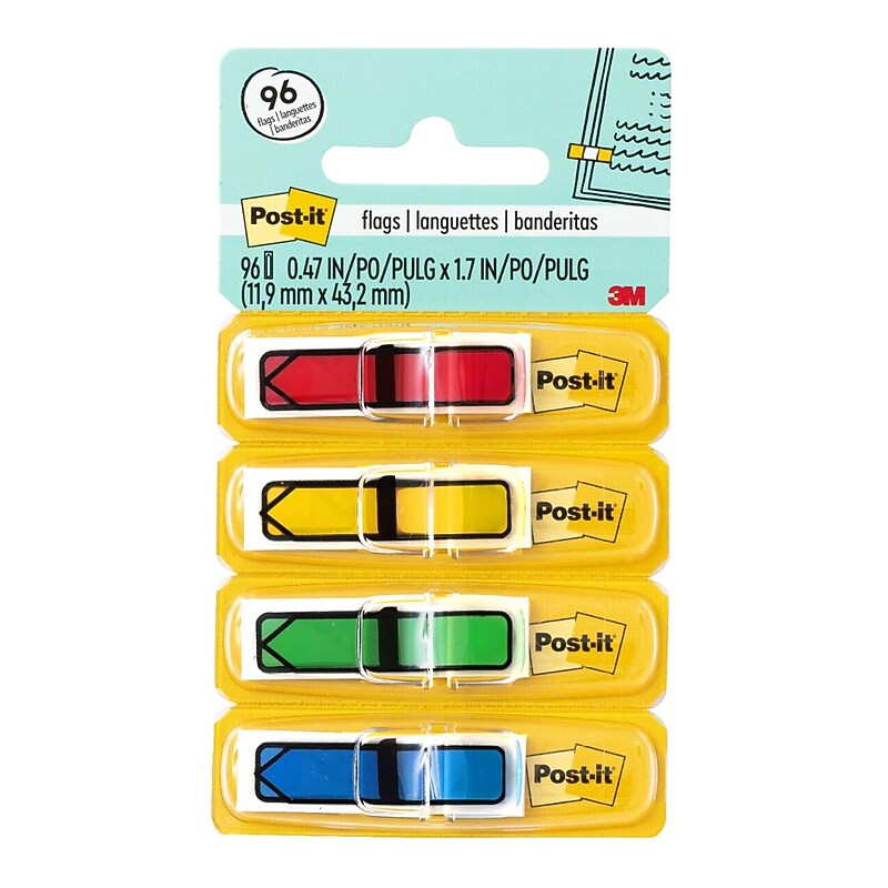 Post-it Arrow Flags, 0.47" Wide, Assorted Primary Colors, 96 Flags/Pack (684-ARR3) image 1