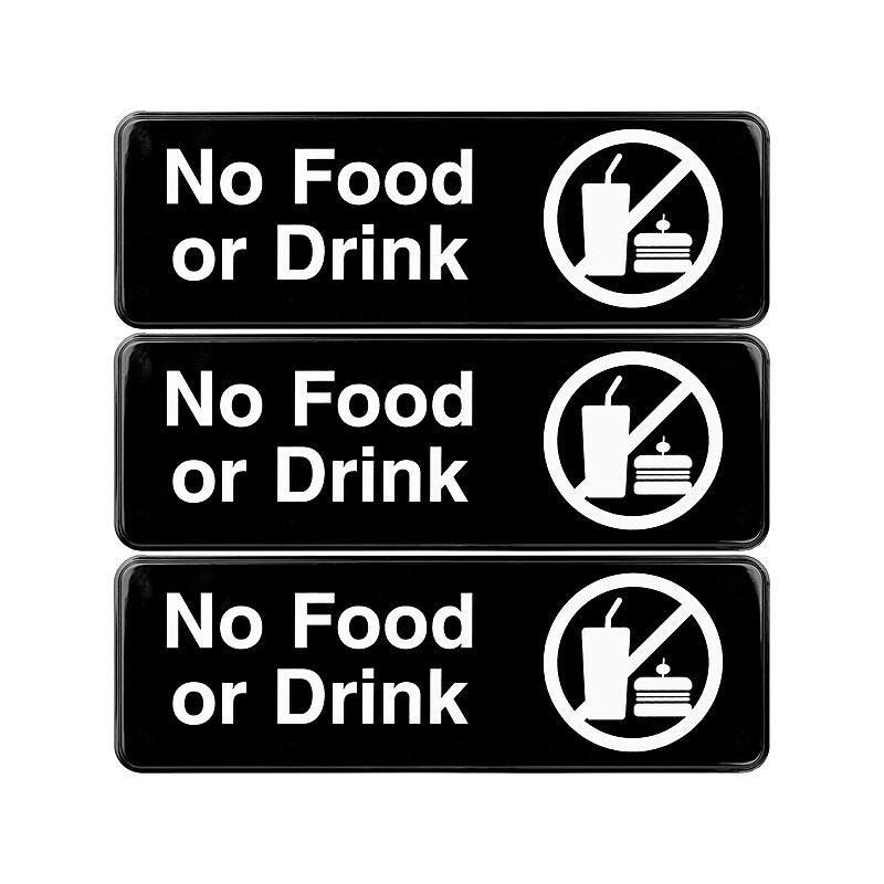 Excello Global Products No Food or Drink Indoor/Outdoor Wall Sign, 9" x 3", Black/White, 3/Pack (EGP-HD-0267) image 1