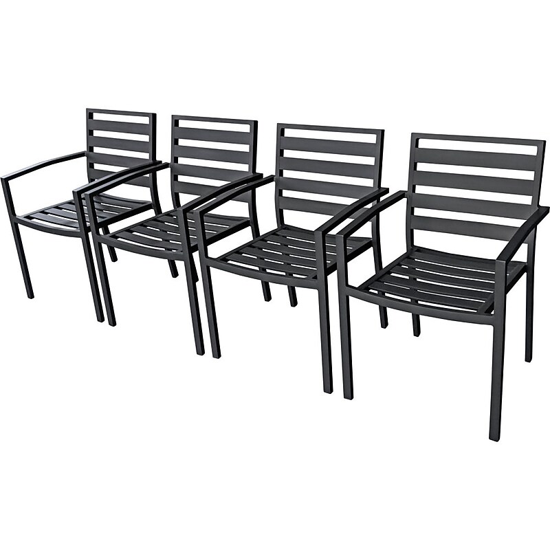 Global Industrial Aluminum Slatted Dining Armchair, Black, 4/Pack (437006BK) image 1