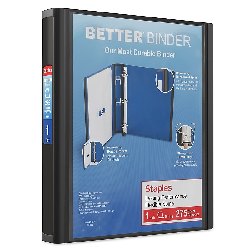 Staples Heavy Duty 1" 3-Ring Better Binder, D-Ring, Black (ST55838-CC) image 1