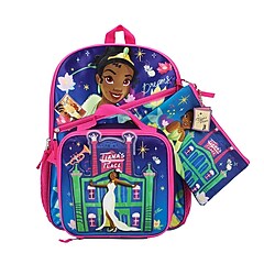 PRINCESS PRINCESS ５品 Bioworld Kids 5-Piece Princess Tiana Backpack Set, Large, Purple