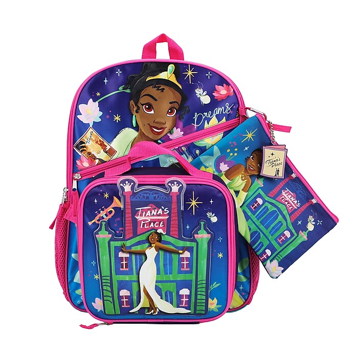 Bioworld Kids 5-Piece Princess Tiana Backpack Set, Large, Purple